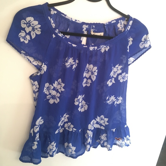 Hollister royal blue sheer floral blouse. MOVING SALE - LAST CHANCE - Picture 1 of 9